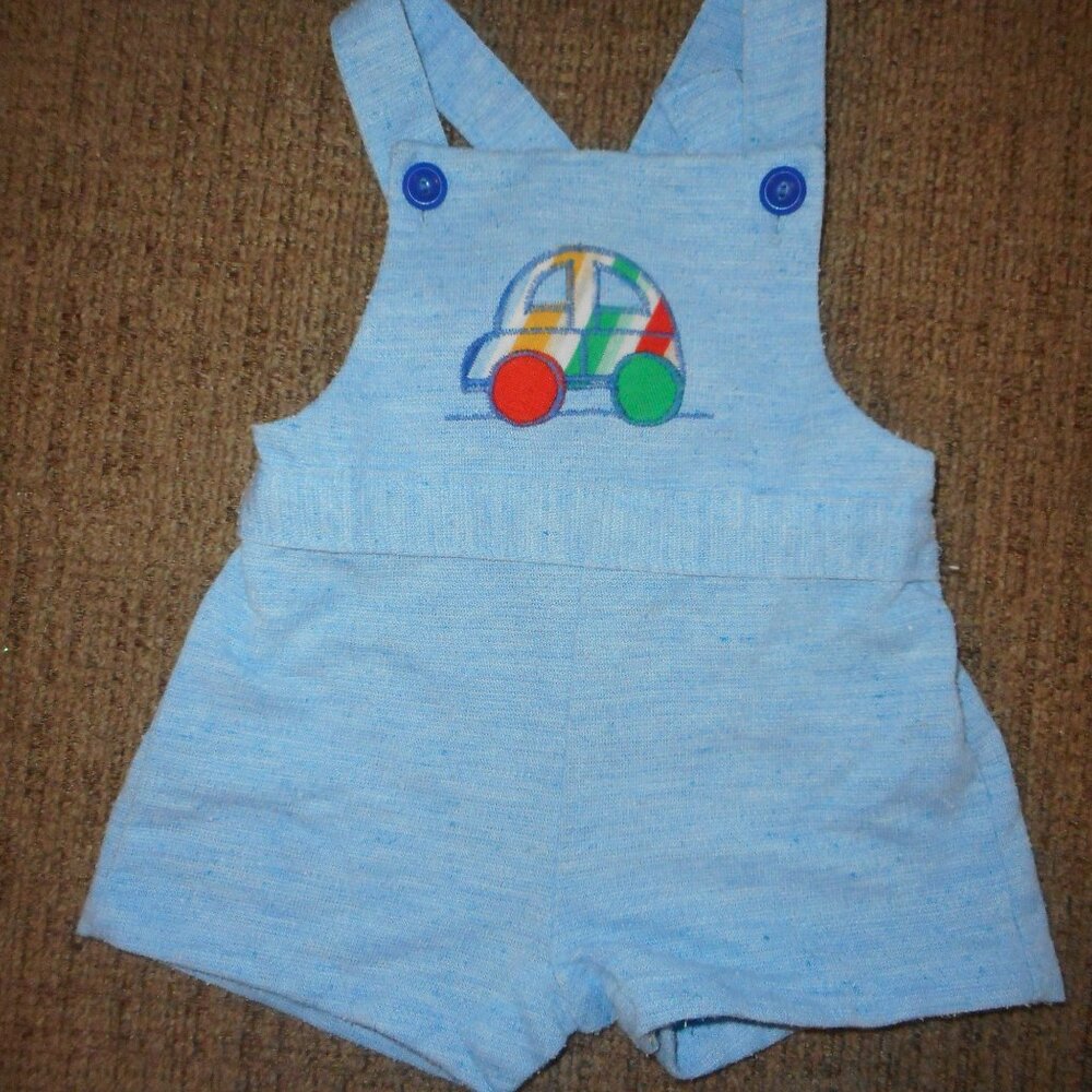 Baby Boy Blue Overall Shorts Size 12 Months Health Tex Vintage